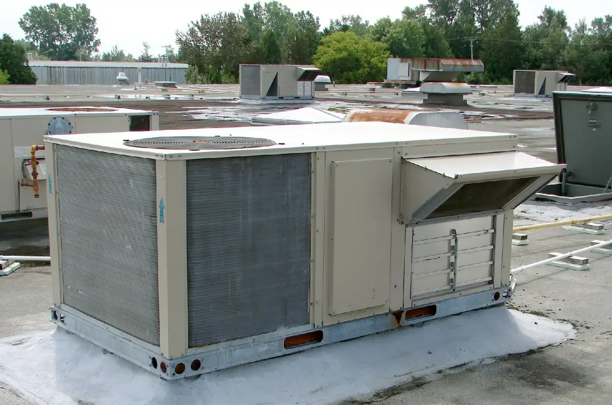 Commercial rooftop HVAC unit installed on a flat roof